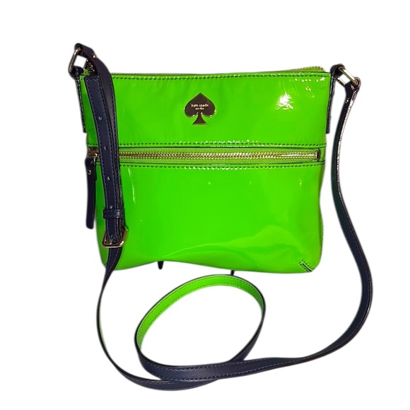 Kate Spade Lime Green Patent Crossbody Storybook Lining EUC - Picture 1 of 10